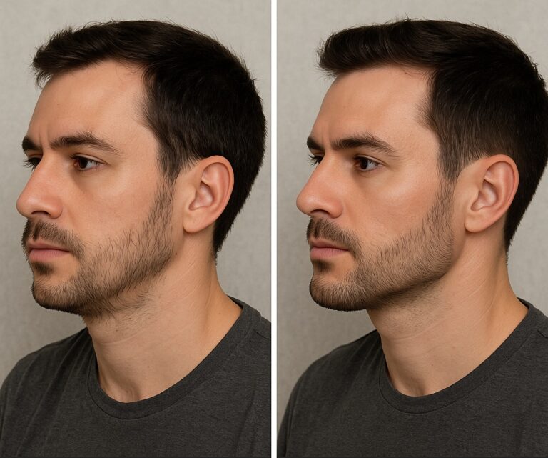 Antes y despues de tratamiento de Marcación Mandibular en málaga con Ácido Hialurónico Rejuvelook