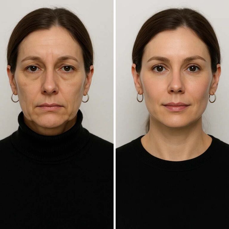 Mujer española, luego de realizarse un tratamiento de aumento de pómulos en la clínica de medicina estética Rejuvelook