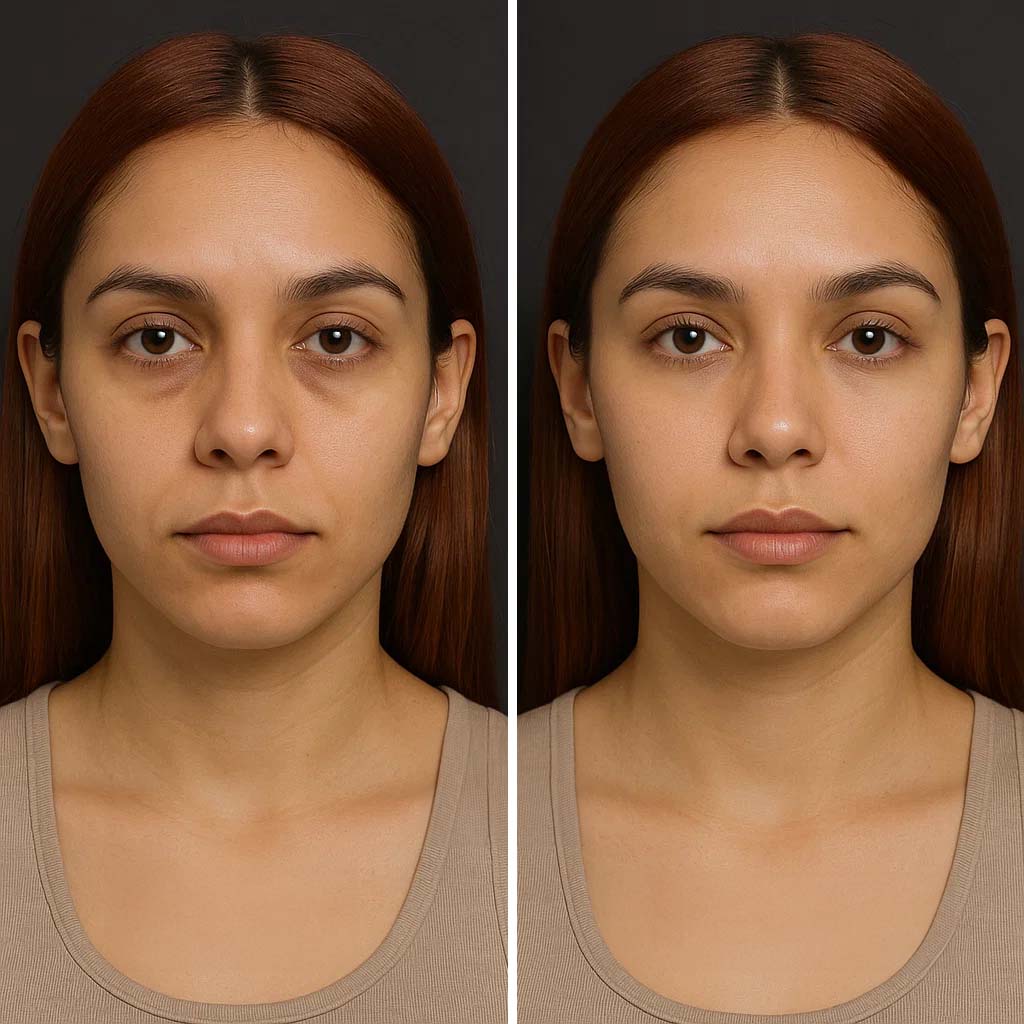 Mujer Española antes de realizarse un tratamiento de relleno de ojeras en Fuengirola Málaga