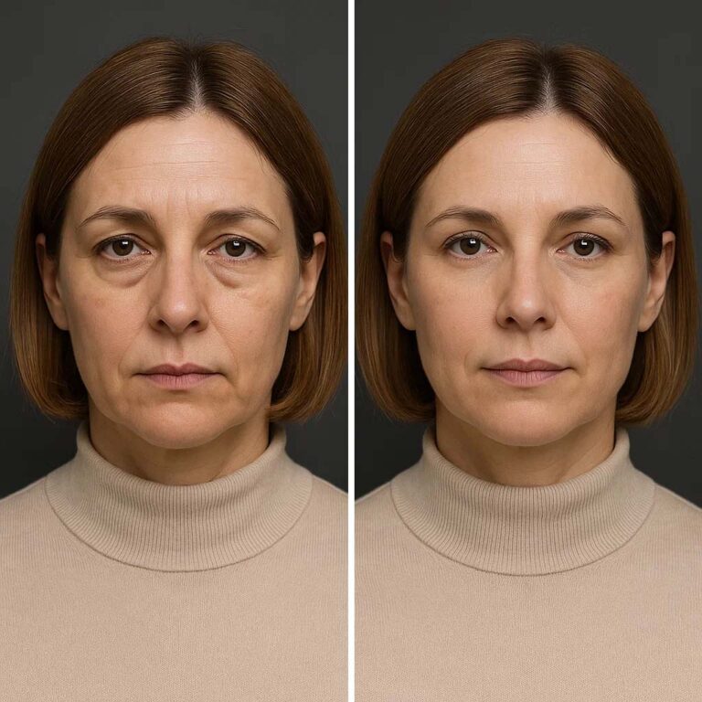 Mujer de 42 años luego de realizarse un tratamiento de relleno de ojeras