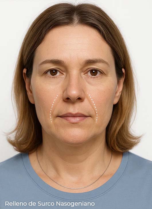 Mujer española luego de realizarse un relleno de Surco Nasogeniano