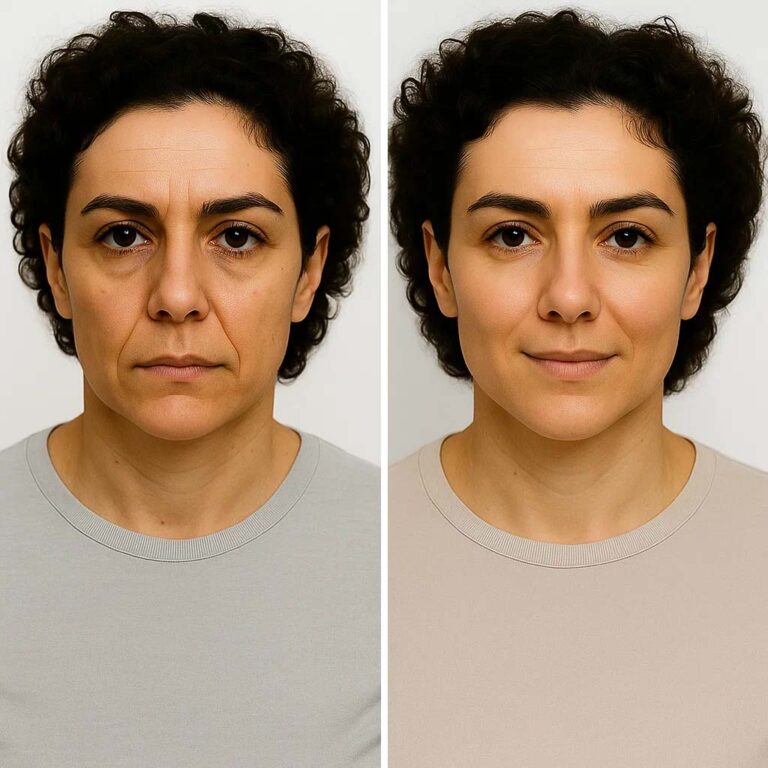 Mujer luego de realizarse un tratamiento de relleno de surco nasogeniano